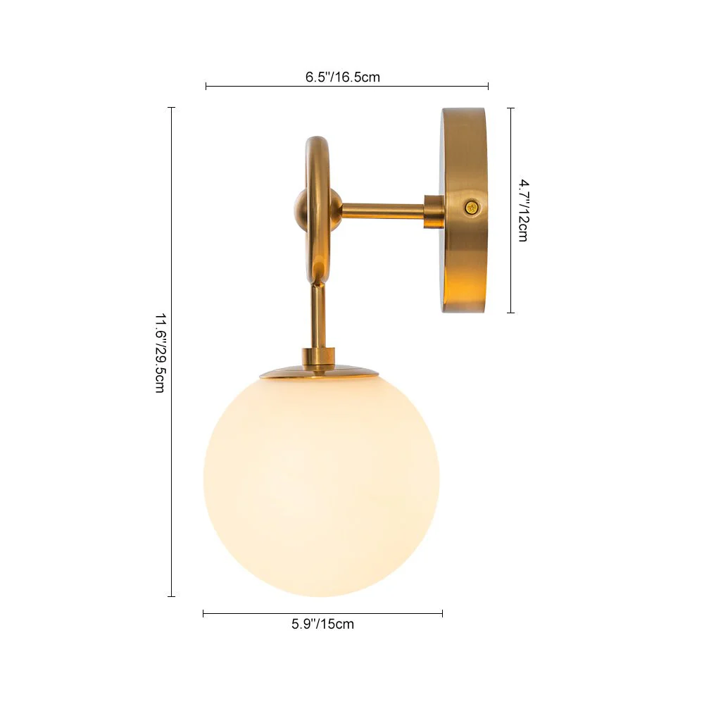 Mid-Century 1-Light Opal Glass Globe Armed Vanity Wall Sconce - Image 13