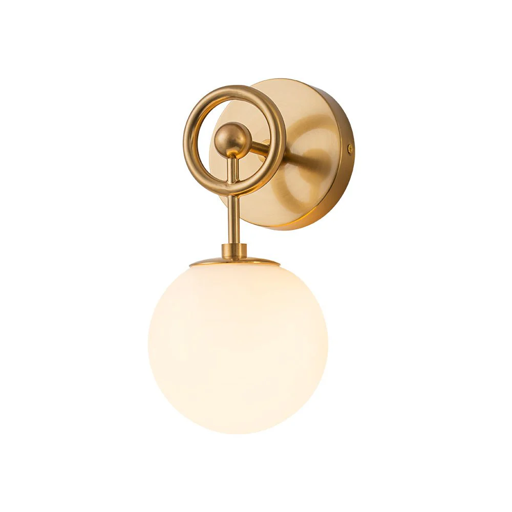 Mid-Century 1-Light Opal Glass Globe Armed Vanity Wall Sconce - Image 3