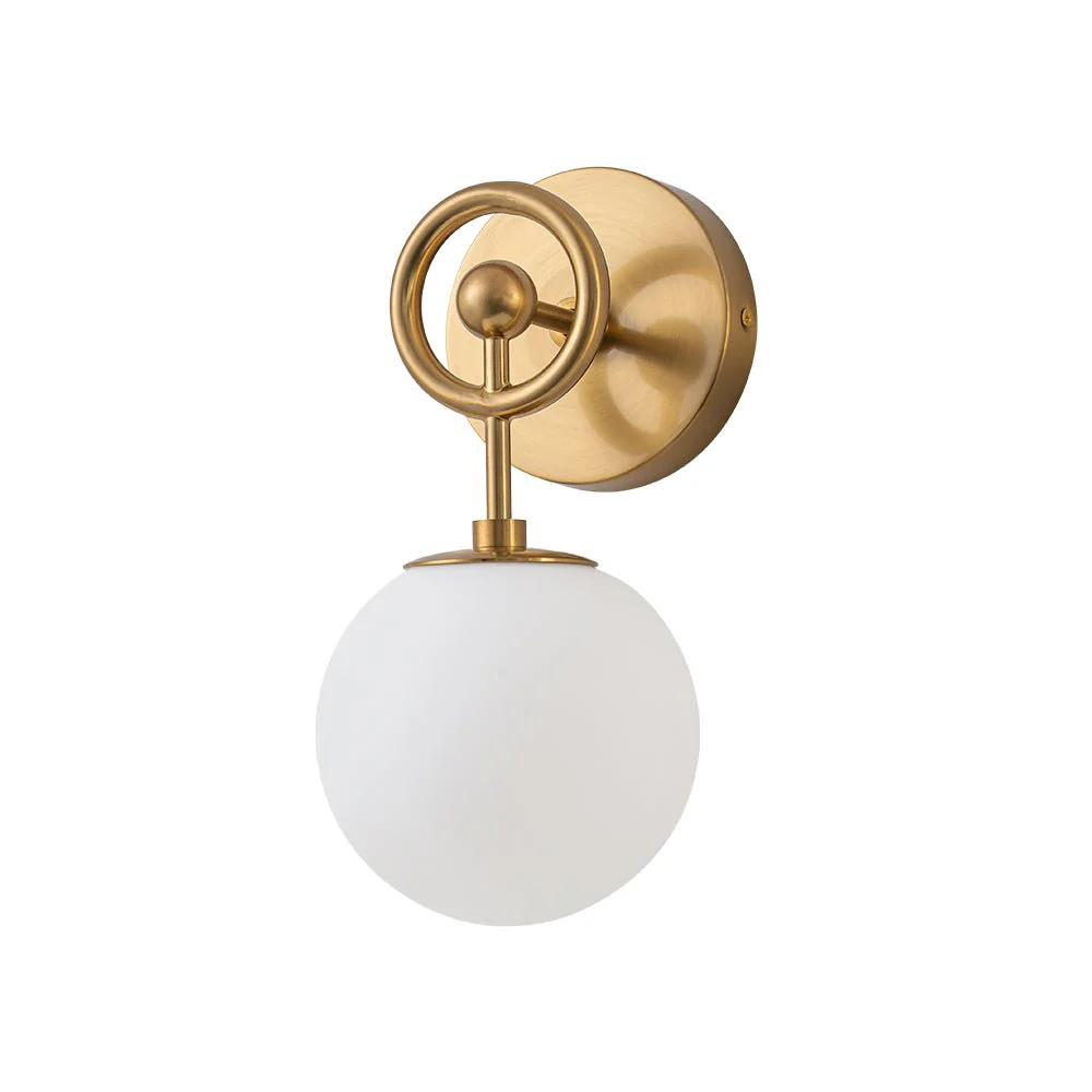 Mid-Century 1-Light Opal Glass Globe Armed Vanity Wall Sconce - Image 4