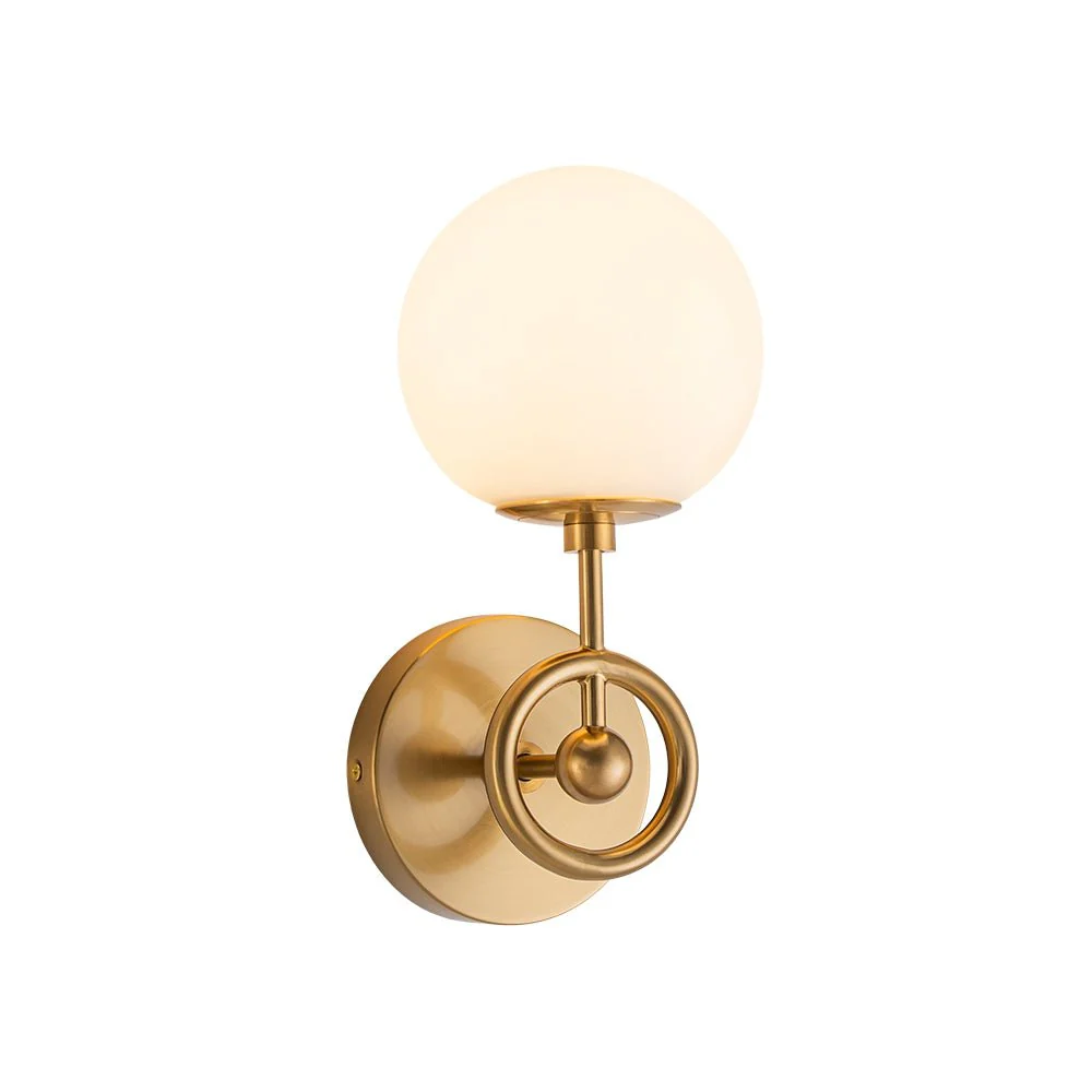 Mid-Century 1-Light Opal Glass Globe Armed Vanity Wall Sconce - Image 5
