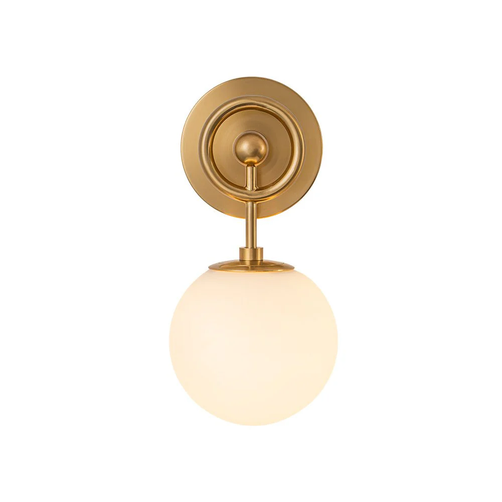 Mid-Century 1-Light Opal Glass Globe Armed Vanity Wall Sconce - Image 7