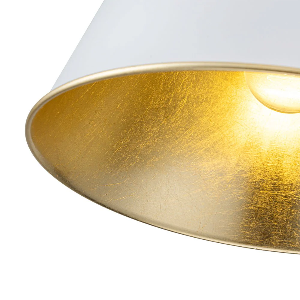 Mid-Century 1-Light White Gold Metal Conical Pendant Light - Image 13