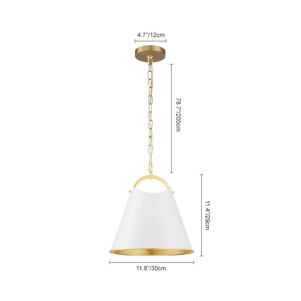 Mid-Century 1-Light White Gold Metal Conical Pendant Light - Image 15