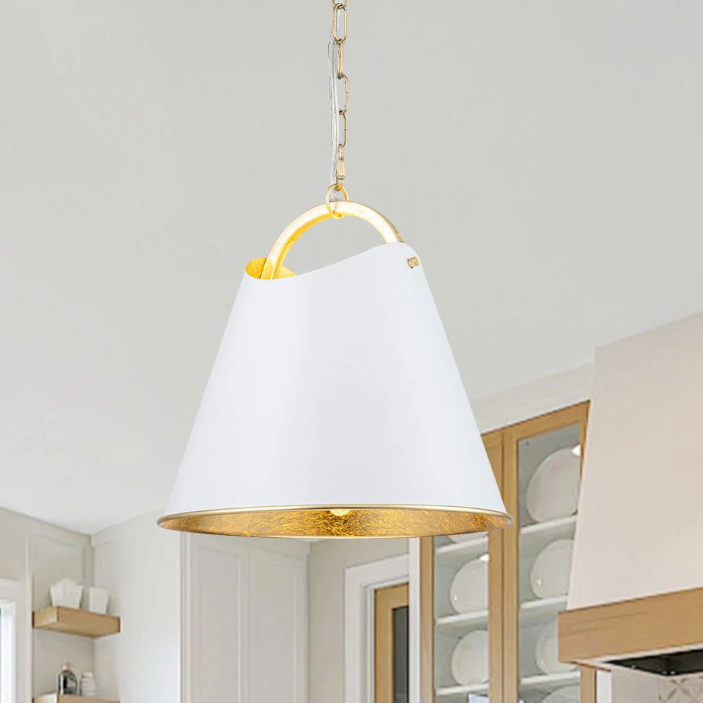 Mid-Century 1-Light White Gold Metal Conical Pendant Light - Image 2