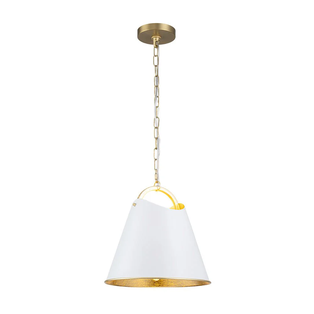 Mid-Century 1-Light White Gold Metal Conical Pendant Light - Image 3