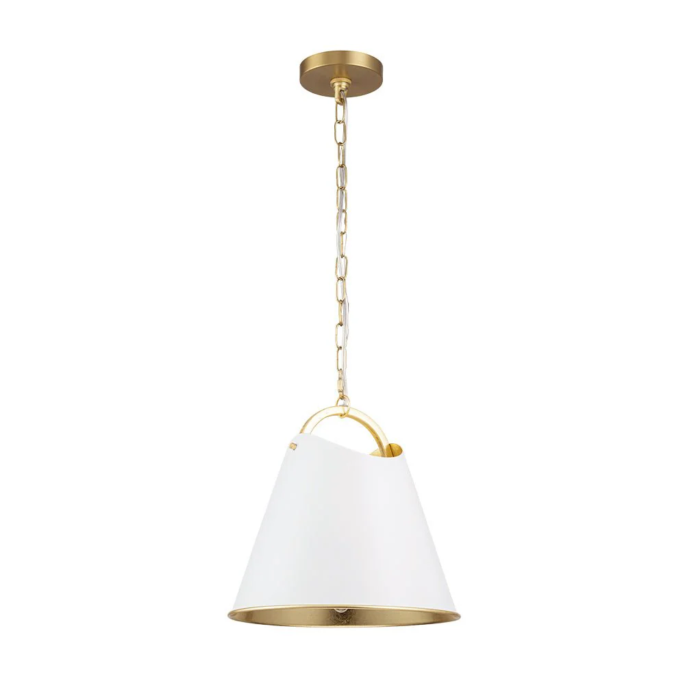 Mid-Century 1-Light White Gold Metal Conical Pendant Light - Image 4