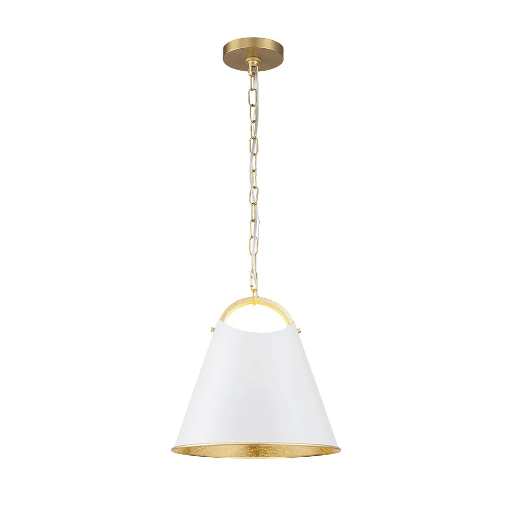 Mid-Century 1-Light White Gold Metal Conical Pendant Light - Image 5