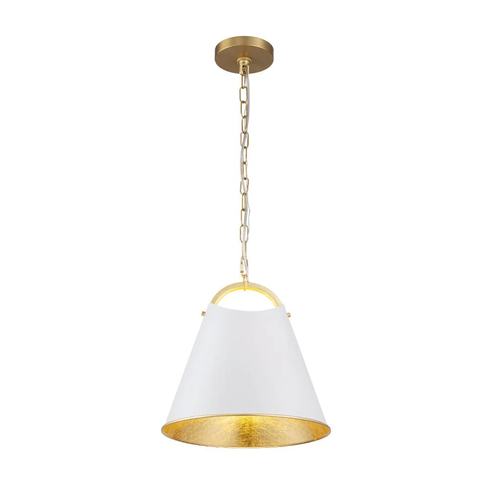 Mid-Century 1-Light White Gold Metal Conical Pendant Light - Image 6