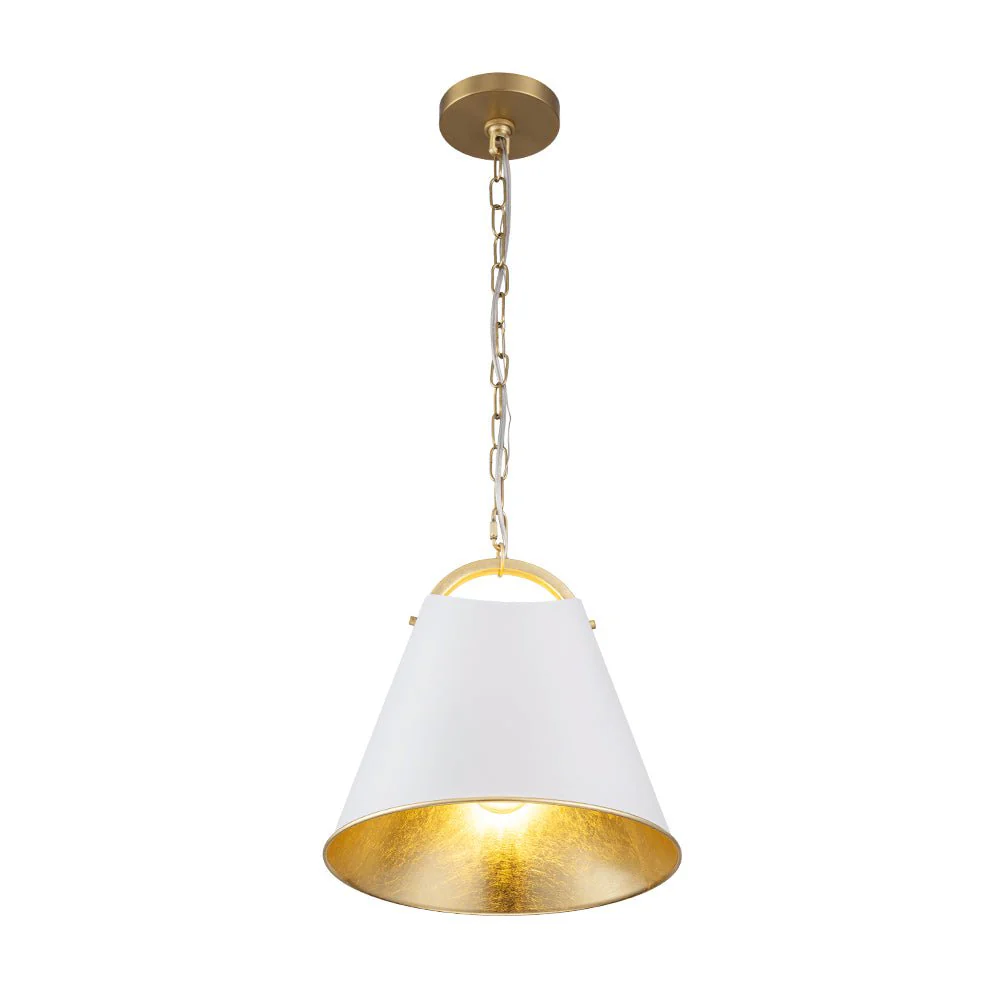 Mid-Century 1-Light White Gold Metal Conical Pendant Light - Image 7
