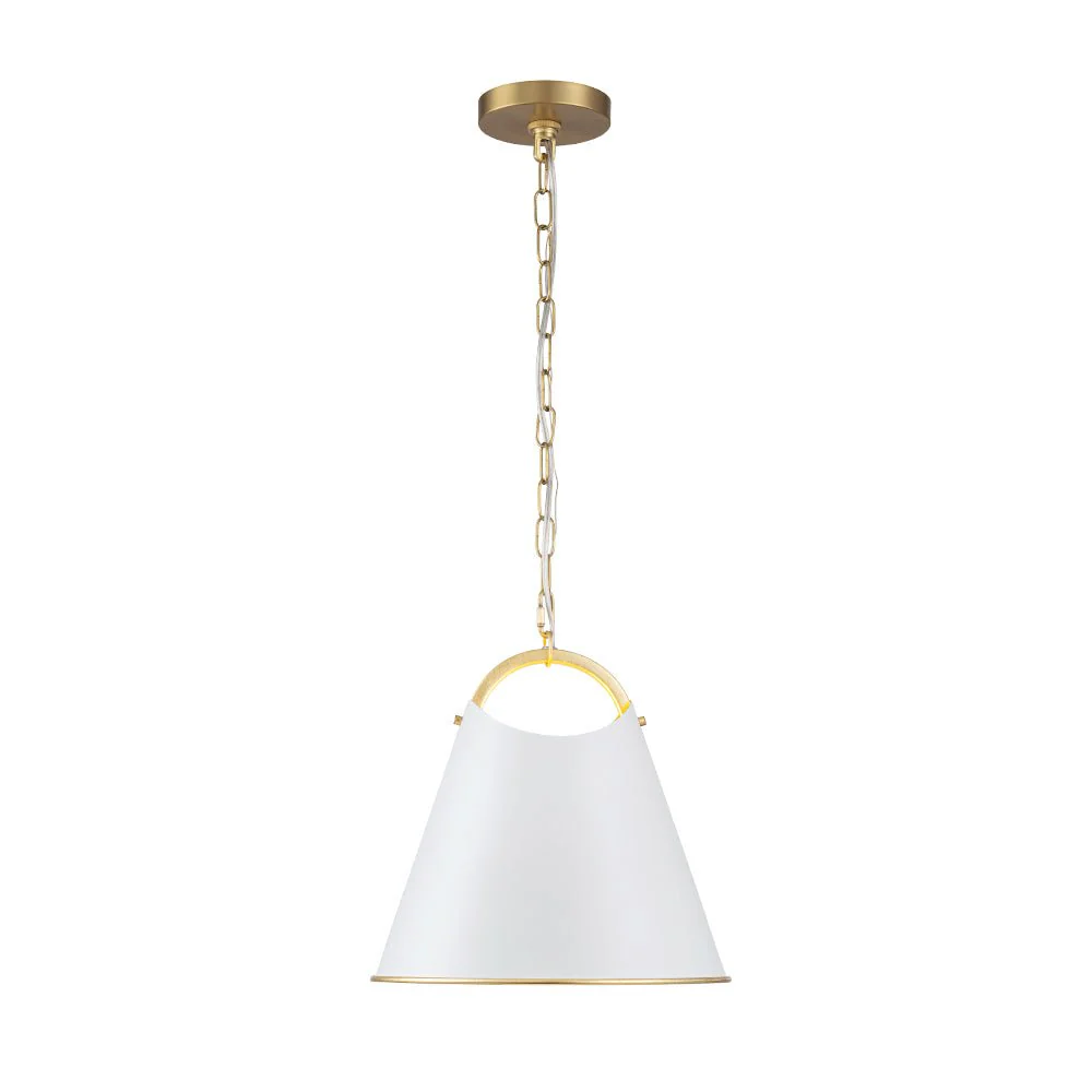 Mid-Century 1-Light White Gold Metal Conical Pendant Light - Image 9
