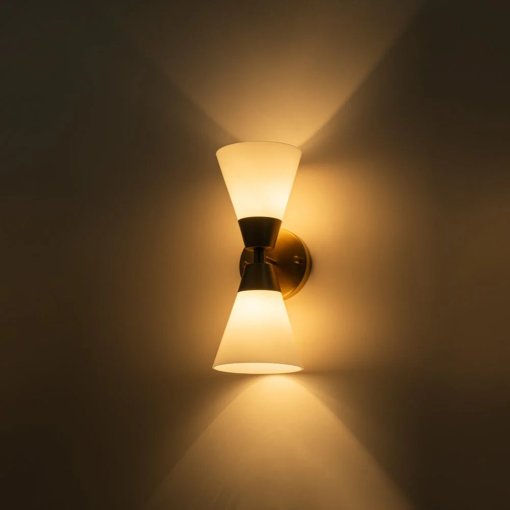 Mid-Century 2-Light Up Down Opal Glass Cone Wall Sconce - Image 13