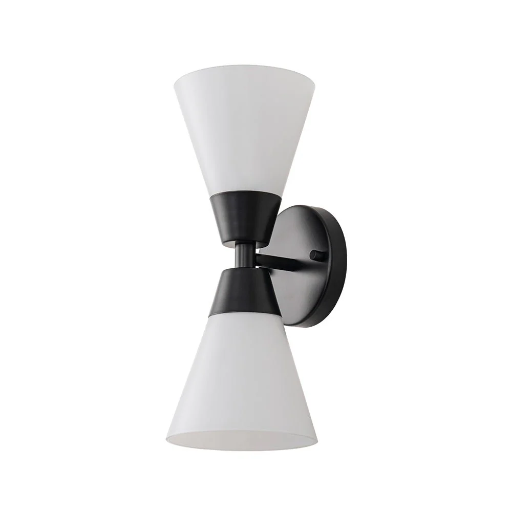 Mid-Century 2-Light Up Down Opal Glass Cone Wall Sconce - Image 17