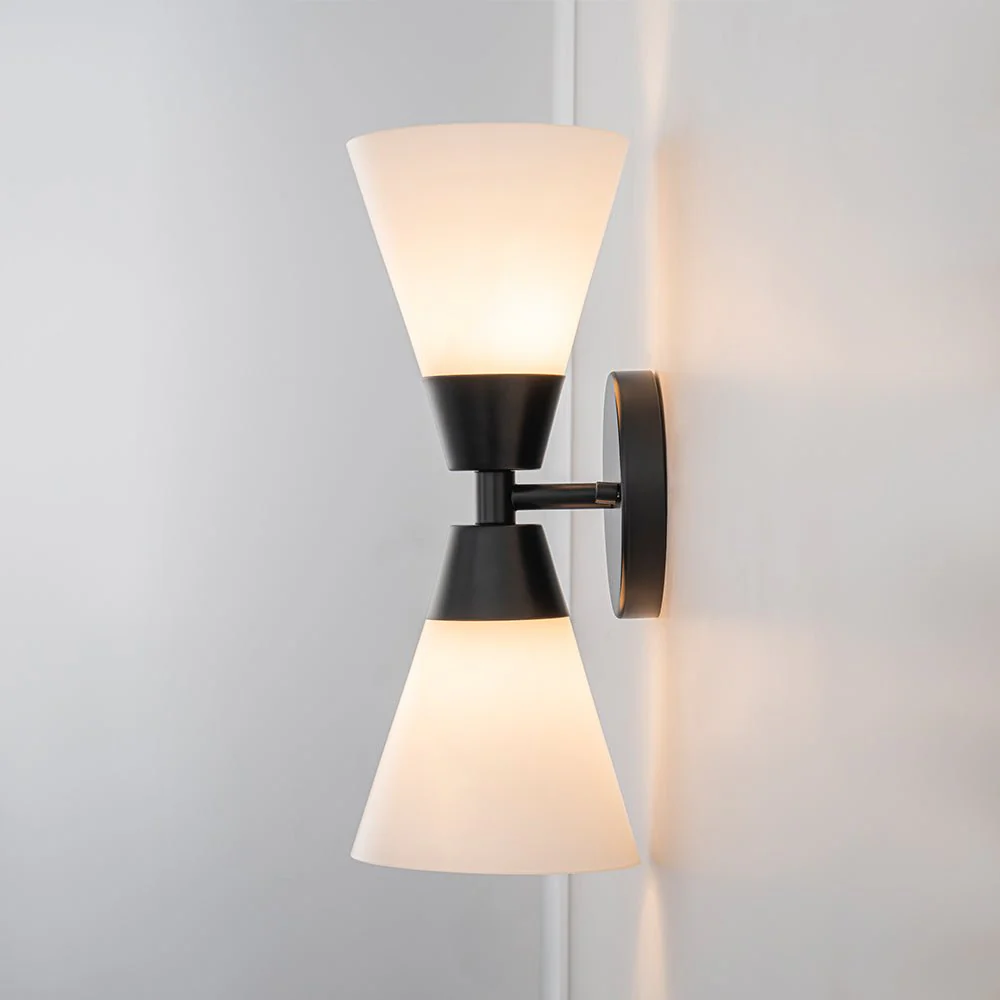 Mid-Century 2-Light Up Down Opal Glass Cone Wall Sconce - Image 19