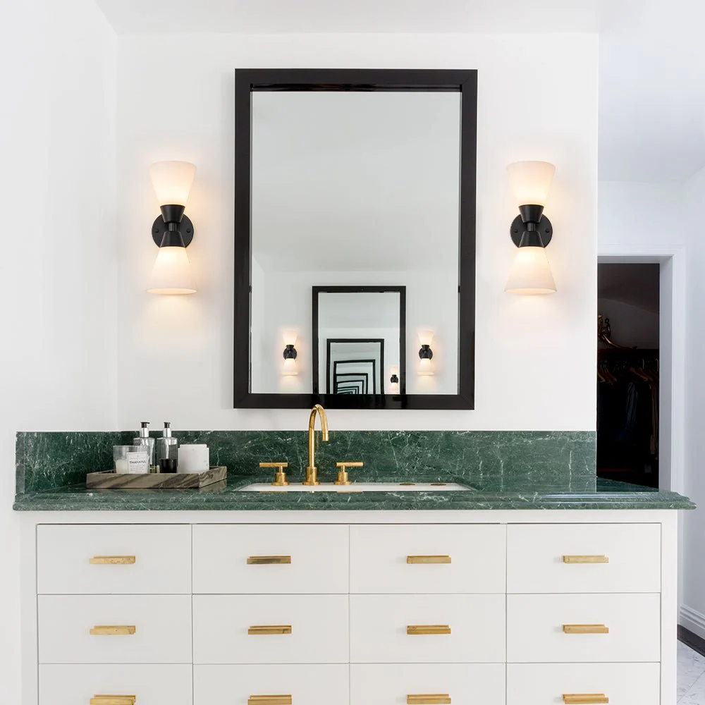 Mid-Century 2-Light Up Down Opal Glass Cone Wall Sconce - Image 3