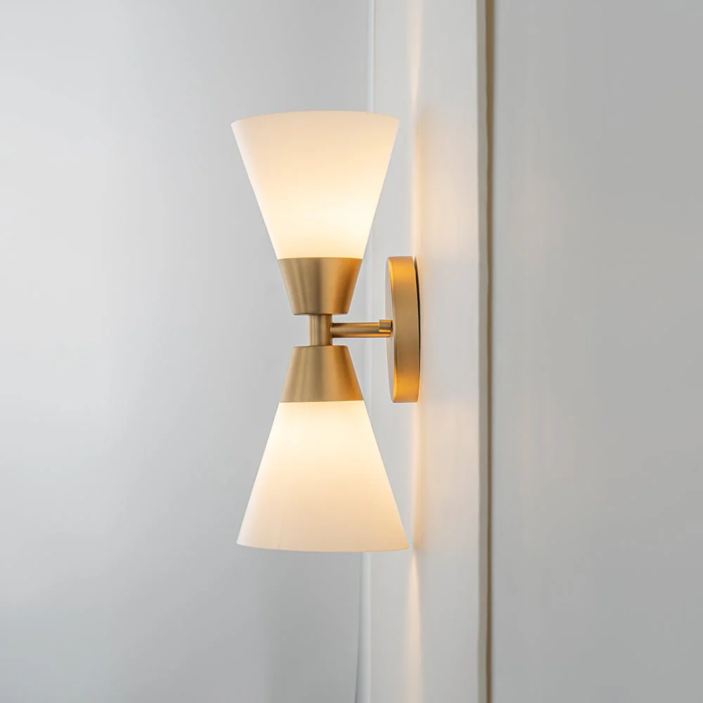 Mid-Century 2-Light Up Down Opal Glass Cone Wall Sconce - Image 6