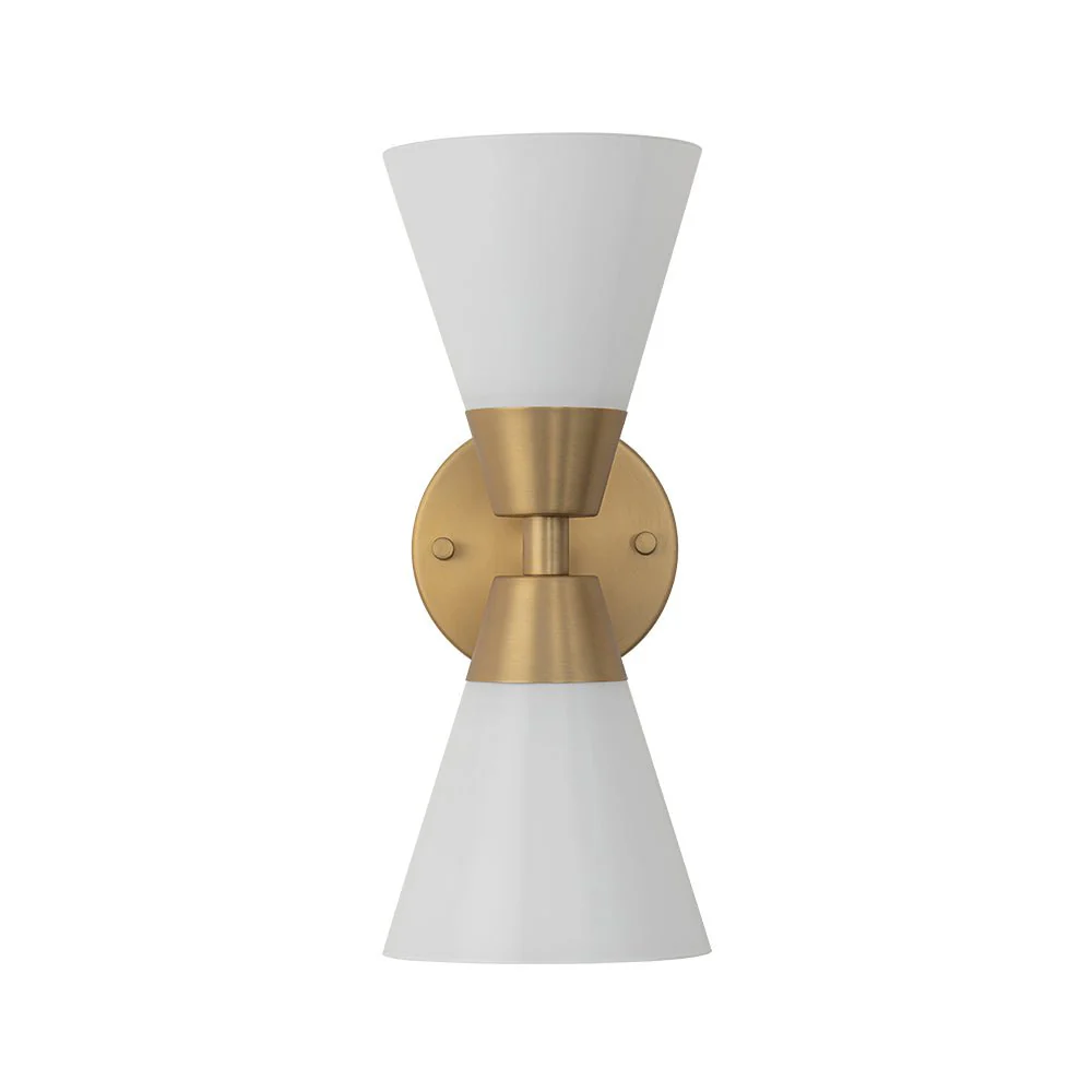 Mid-Century 2-Light Up Down Opal Glass Cone Wall Sconce - Image 7