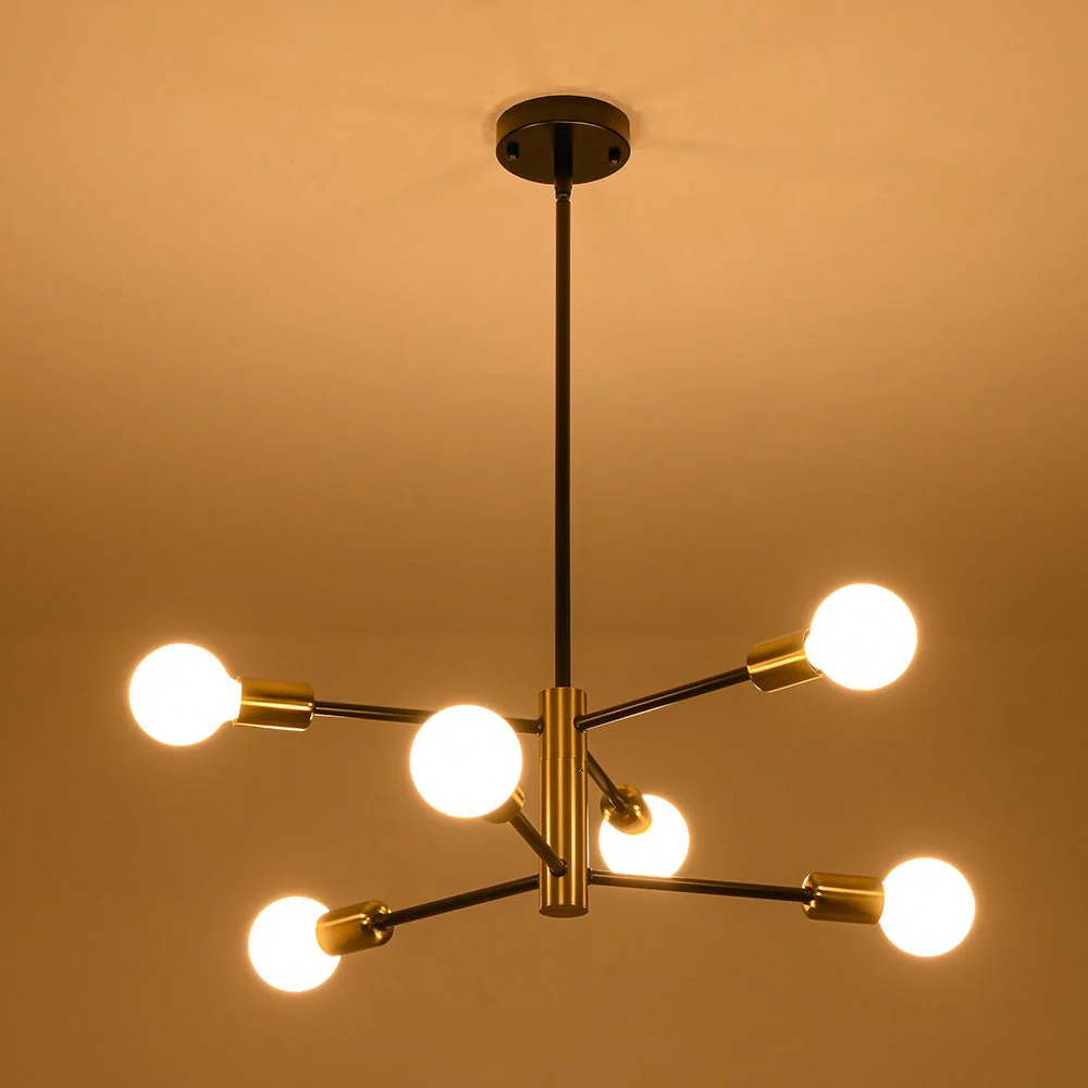 Mid-century 6-Light Black Brass Tiered Sputnik Chandelier - Image 14