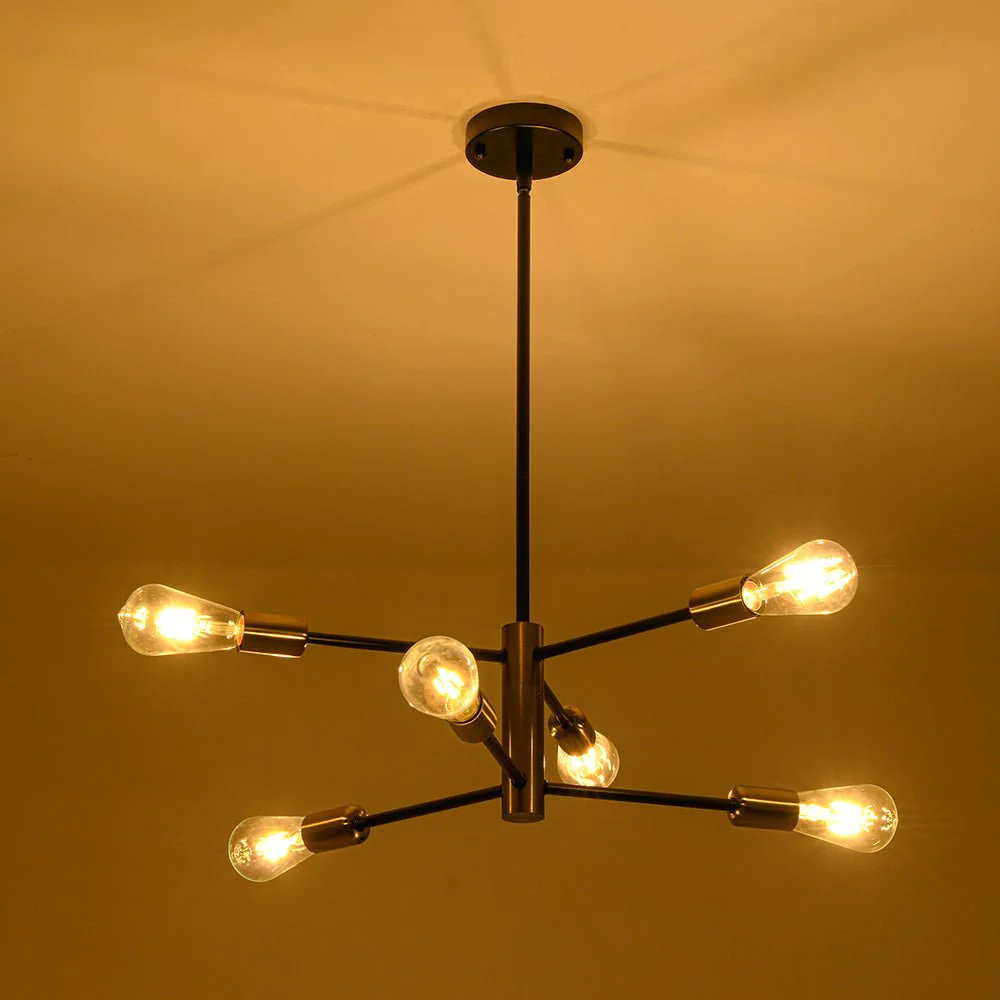 Mid-century 6-Light Black Brass Tiered Sputnik Chandelier - Image 16