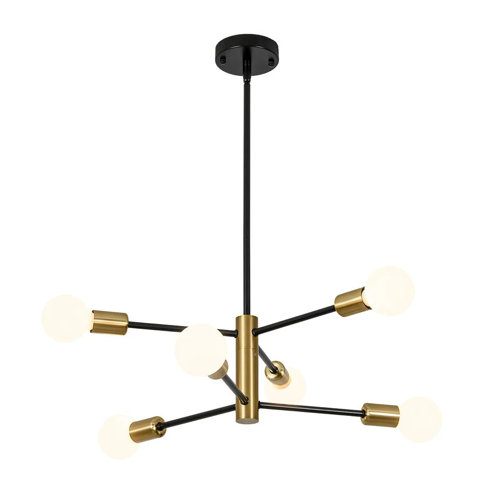 Mid-century 6-Light Black Brass Tiered Sputnik Chandelier - Image 3