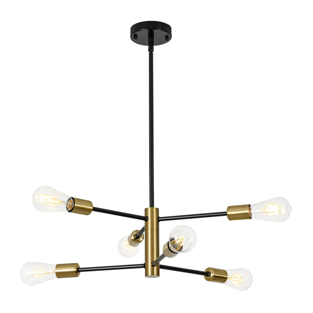 Mid-century 6-Light Black Brass Tiered Sputnik Chandelier - Image 4