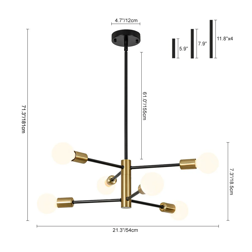 Mid-century 6-Light Black Brass Tiered Sputnik Chandelier - Image 5