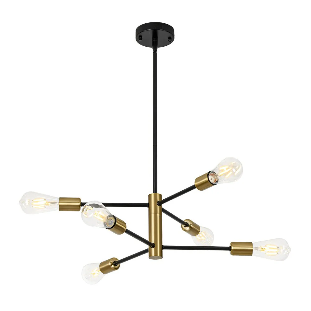 Mid-century 6-Light Black Brass Tiered Sputnik Chandelier - Image 7
