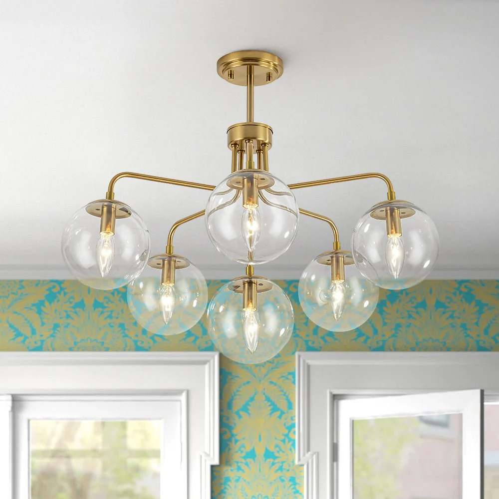Mid-Century 6-Light Glass Bubble Sputnik Semi Flush Chandelier - Image 2