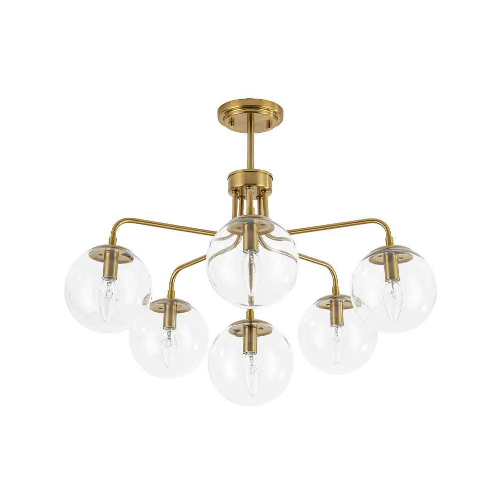 Mid-Century 6-Light Glass Bubble Sputnik Semi Flush Chandelier - Image 4