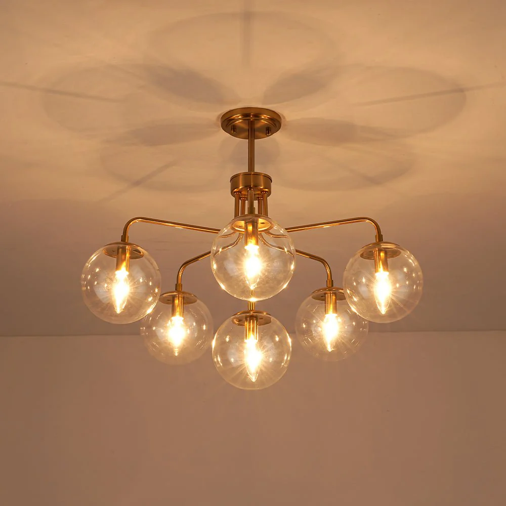 Mid-Century 6-Light Glass Bubble Sputnik Semi Flush Chandelier - Image 5