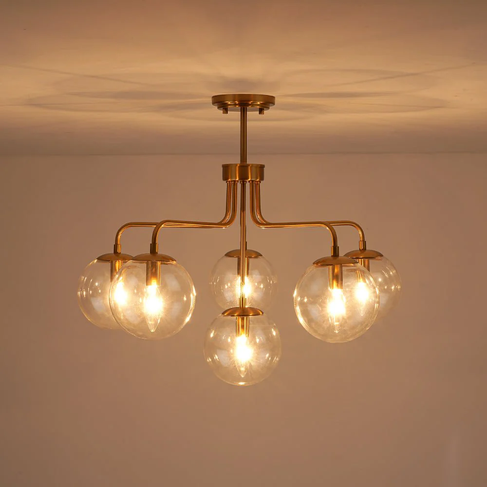 Mid-Century 6-Light Glass Bubble Sputnik Semi Flush Chandelier - Image 6