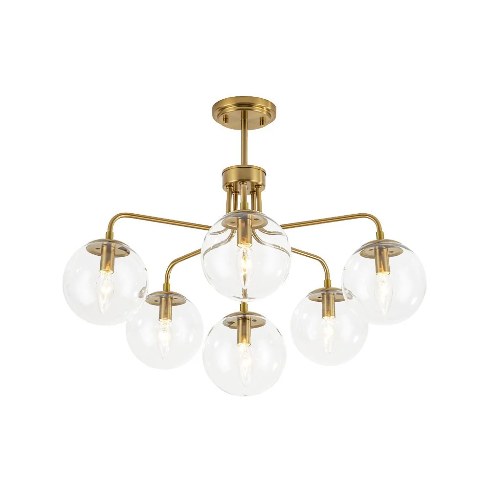 Mid-Century 6-Light Glass Bubble Sputnik Semi Flush Chandelier - Image 7