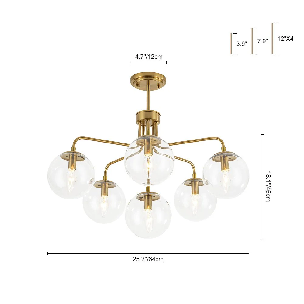 Mid-Century 6-Light Glass Bubble Sputnik Semi Flush Chandelier - Image 9