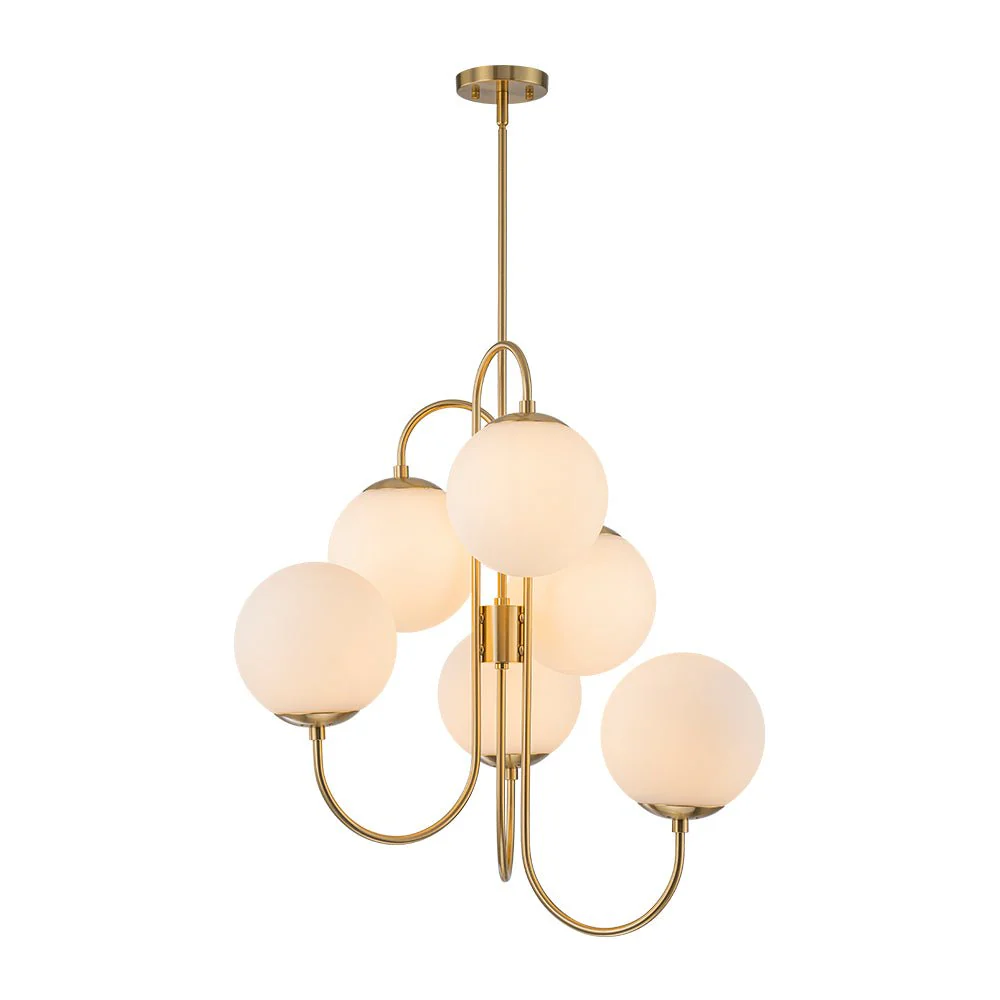 Mid-Century 6-Light Goose Arm Opal Glass Globe Tiered Chandelier - Image 3