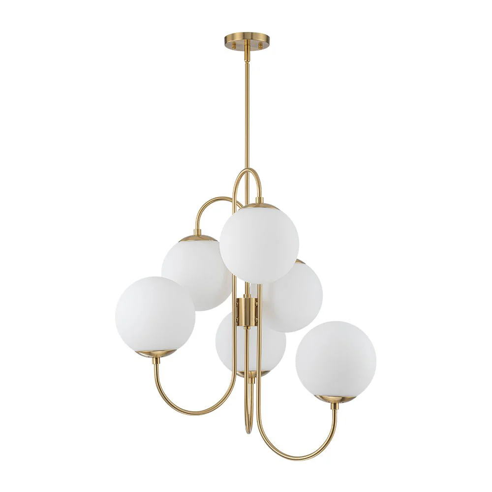 Mid-Century 6-Light Goose Arm Opal Glass Globe Tiered Chandelier - Image 4