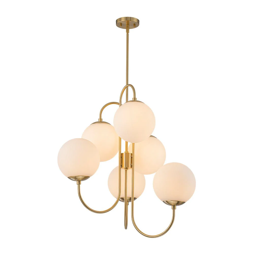 Mid-Century 6-Light Goose Arm Opal Glass Globe Tiered Chandelier - Image 5
