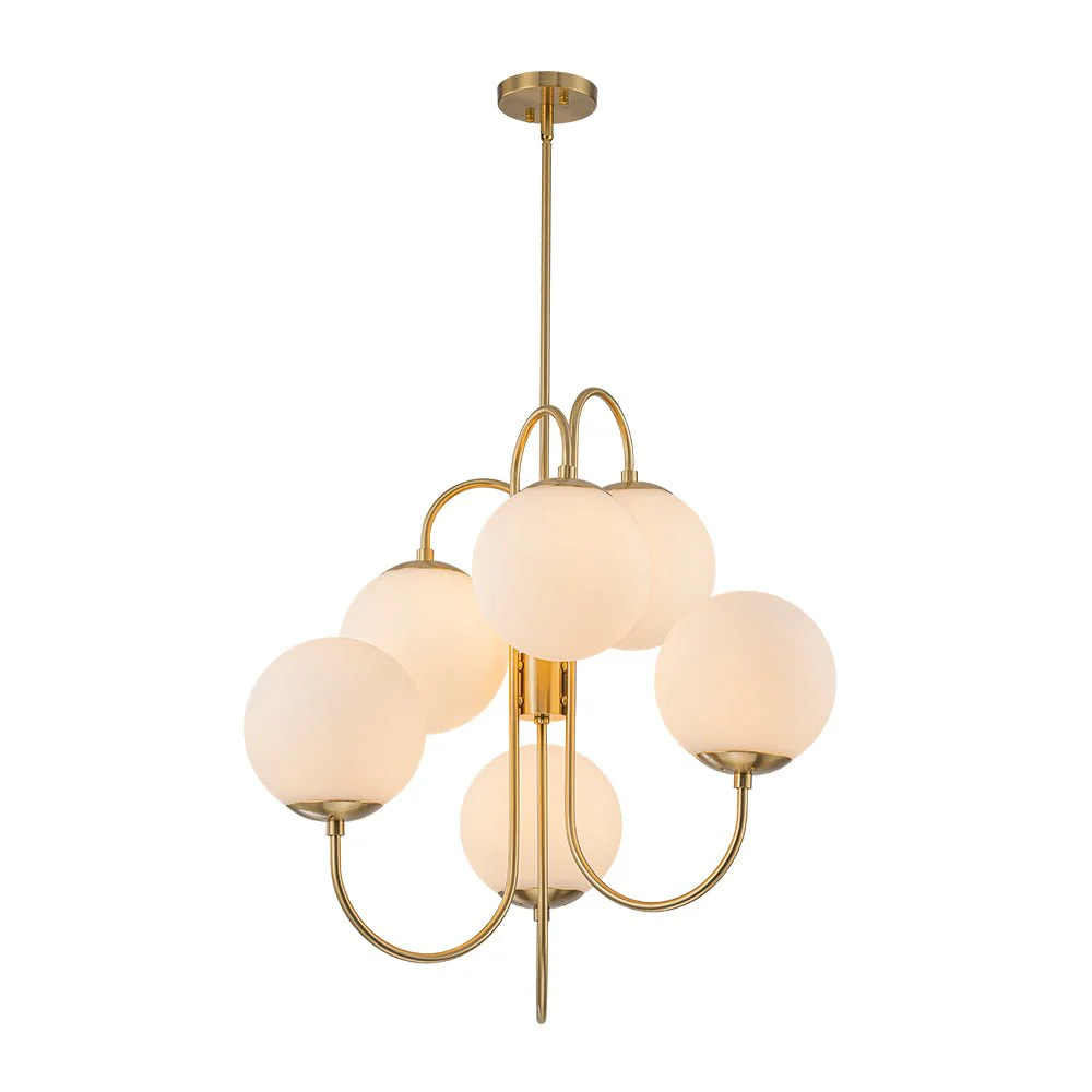 Mid-Century 6-Light Goose Arm Opal Glass Globe Tiered Chandelier - Image 6