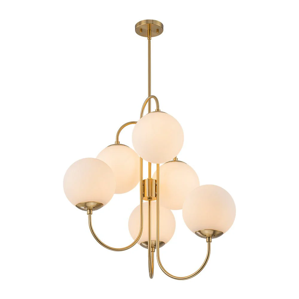 Mid-Century 6-Light Goose Arm Opal Glass Globe Tiered Chandelier - Image 7
