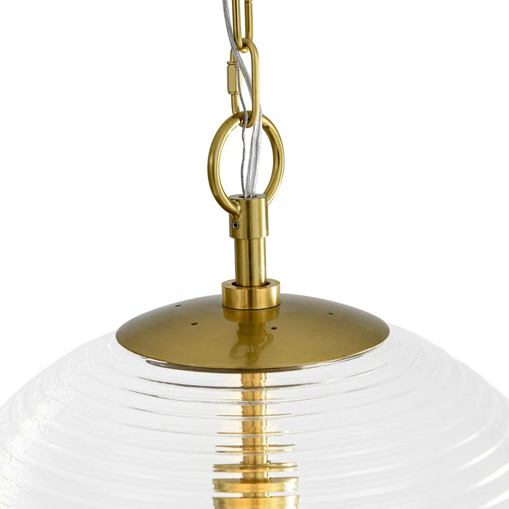 Mid-Century Brass 1-light Clear Reeded Glass Globe Pendant - Image 11