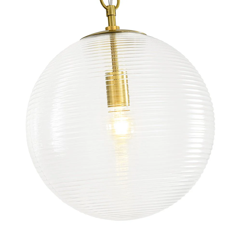 Mid-Century Brass 1-light Clear Reeded Glass Globe Pendant - Image 13