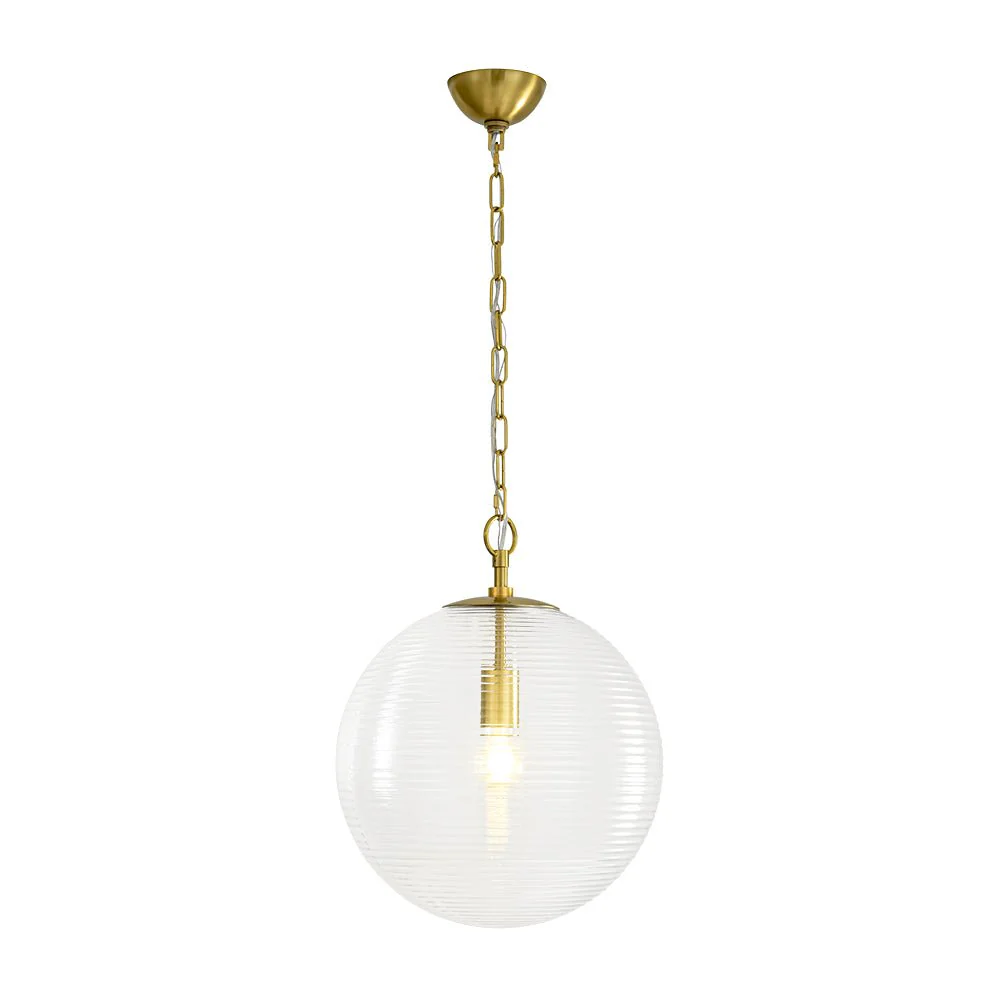 Mid-Century Brass 1-light Clear Reeded Glass Globe Pendant - Image 6