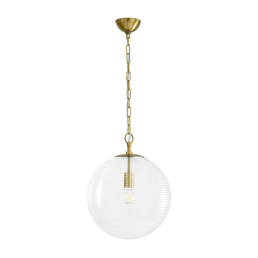 Mid-Century Brass 1-light Clear Reeded Glass Globe Pendant - Image 7