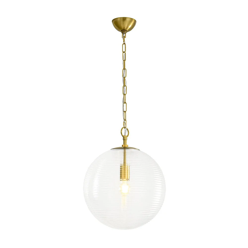 Mid-Century Brass 1-light Clear Reeded Glass Globe Pendant - Image 8