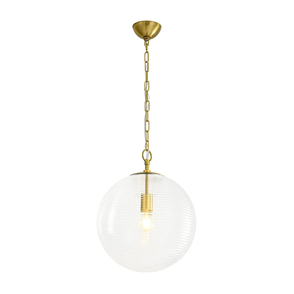 Mid-Century Brass 1-light Clear Reeded Glass Globe Pendant - Image 9