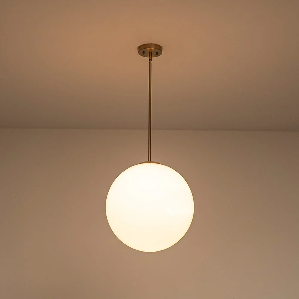 Mid-Century Brass 1-light Shine Opal Glass Globe Pendant - Image 12