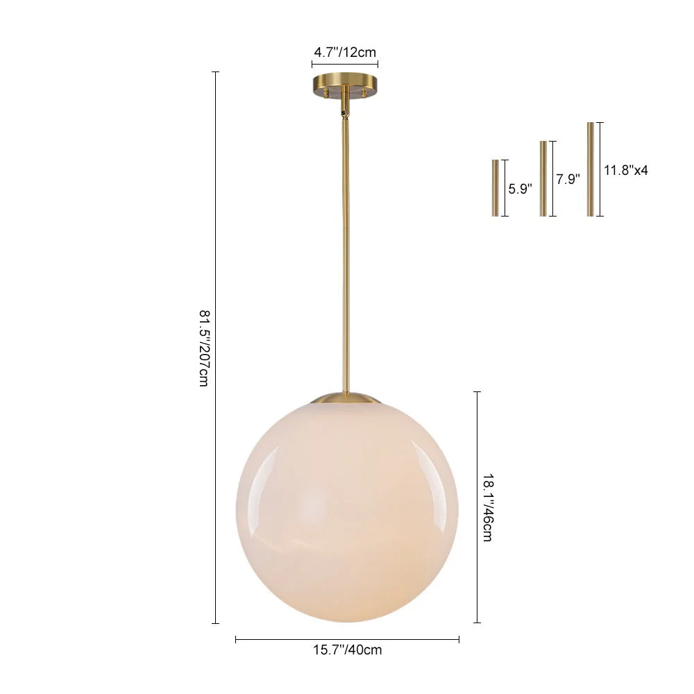 Mid-Century Brass 1-light Shine Opal Glass Globe Pendant - Image 14