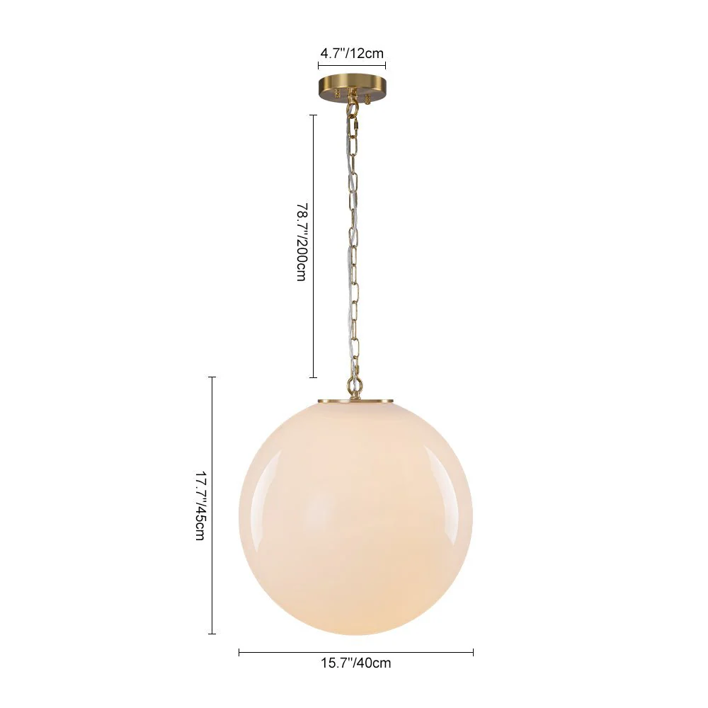 Mid-Century Brass 1-light Shine Opal Glass Globe Pendant - Image 15