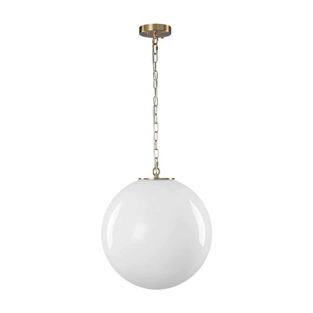 Mid-Century Brass 1-light Shine Opal Glass Globe Pendant - Image 16