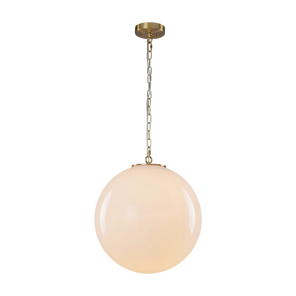 Mid-Century Brass 1-light Shine Opal Glass Globe Pendant - Image 17