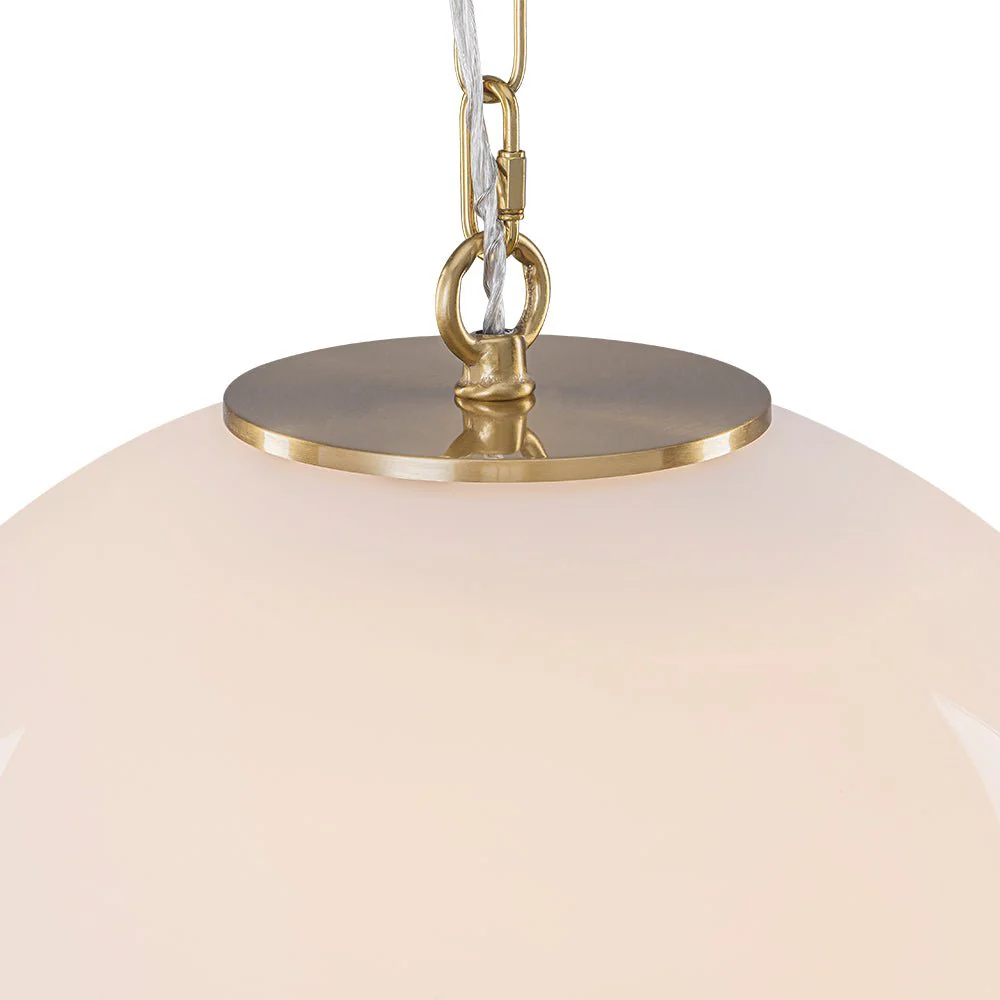 Mid-Century Brass 1-light Shine Opal Glass Globe Pendant - Image 18