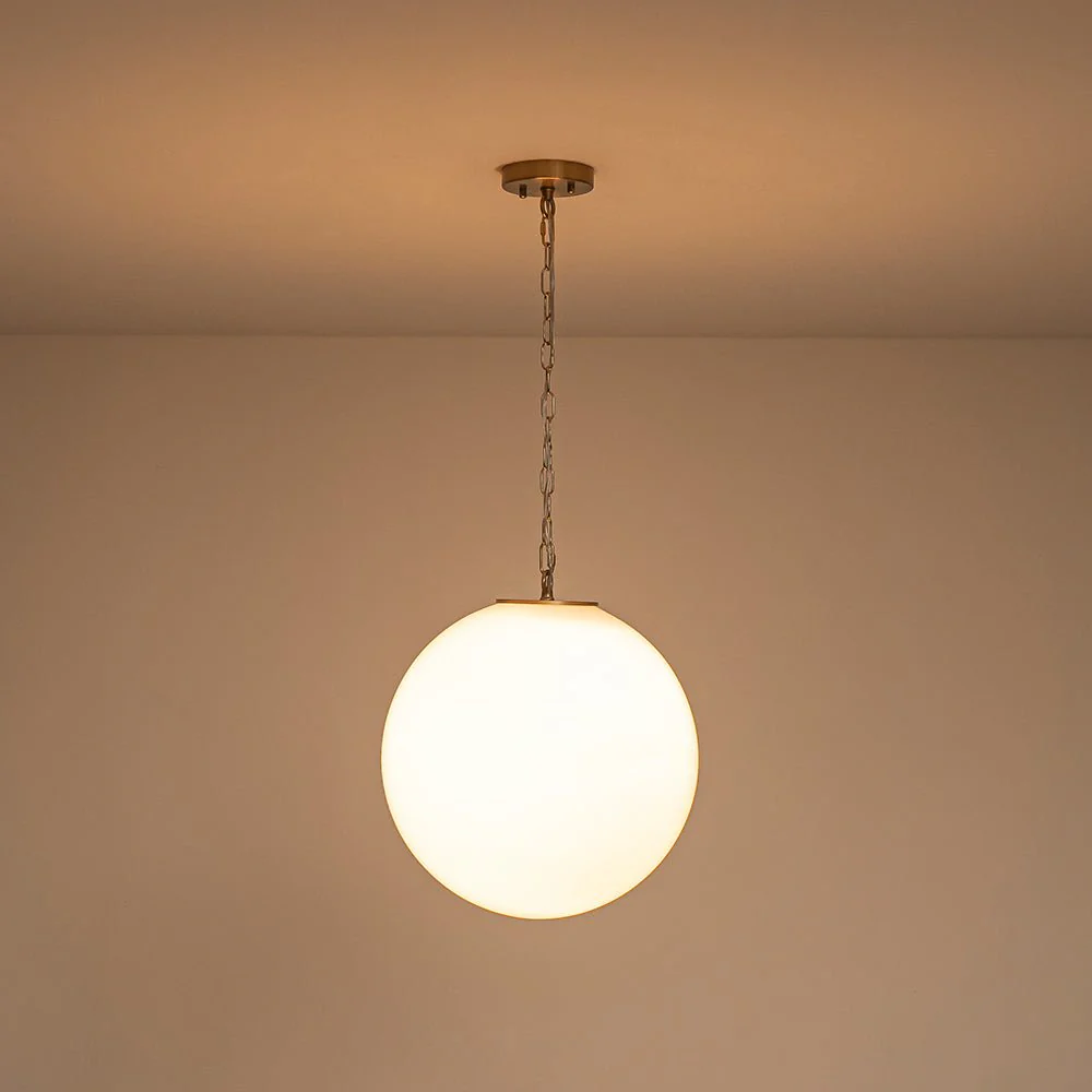 Mid-Century Brass 1-light Shine Opal Glass Globe Pendant - Image 20
